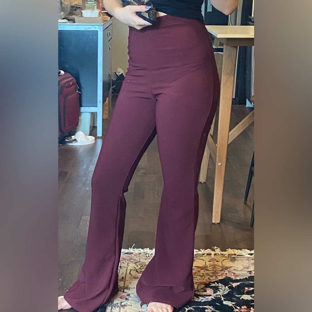 Missguided burgundy high waisted flare pants